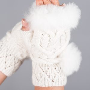 Hand made alpaca fur-trimmed fingerless mitts